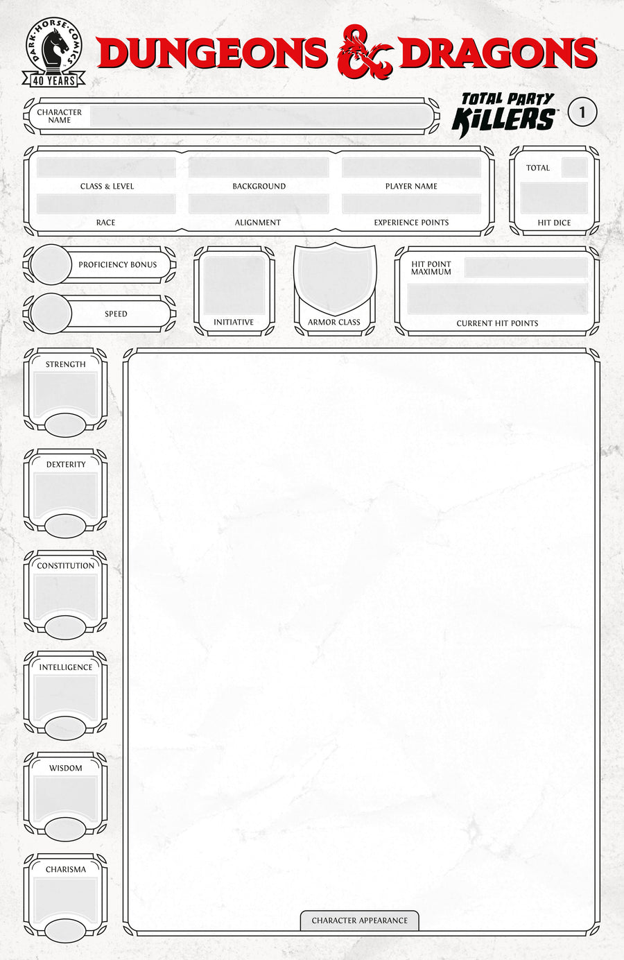 Dungeons & Dragons: Total Party Killers #1 (CVR E) (Blank cover-Character Sheet)