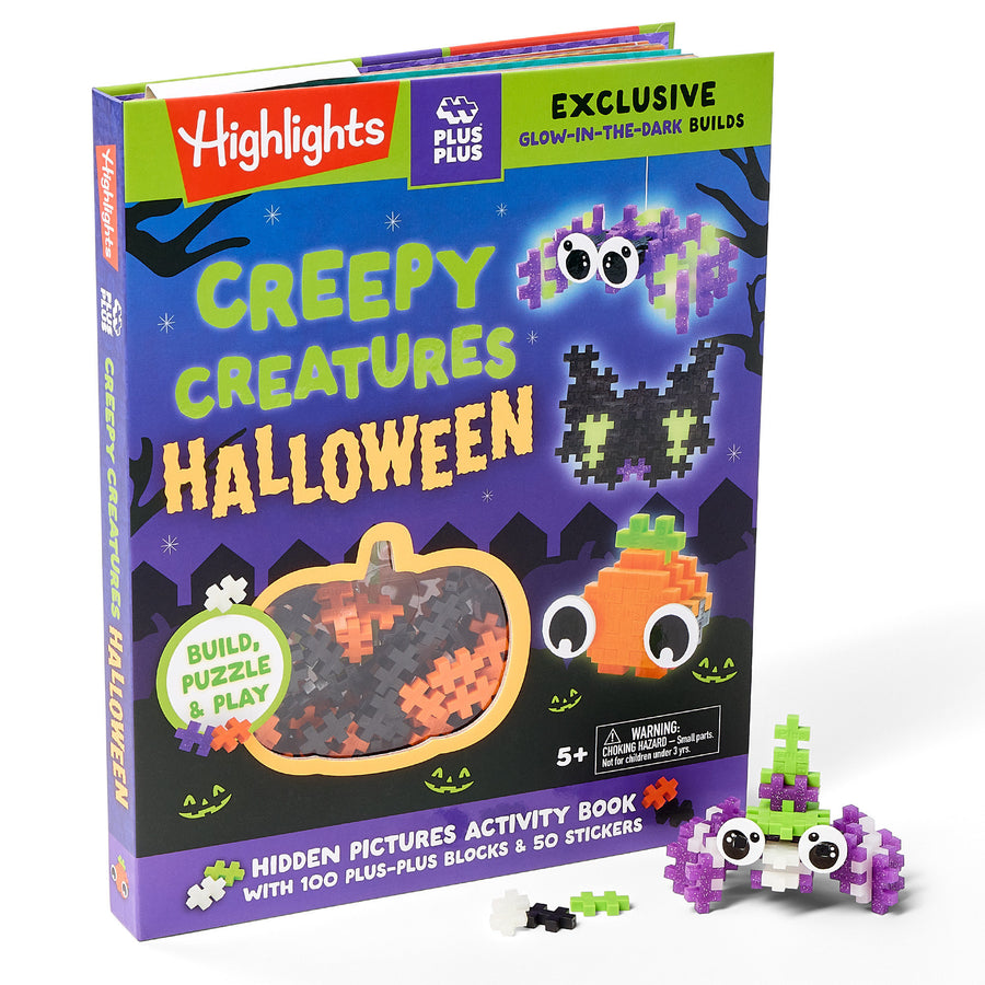 Creepy Creatures Halloween: Build, Puzzle & Play: Hidden Pictures Activity Book with 100 Plus-Plus Blocks and 50 Stickers, Glow-in-the-Dark Pieces and Puzzles for Kids 5 and Up