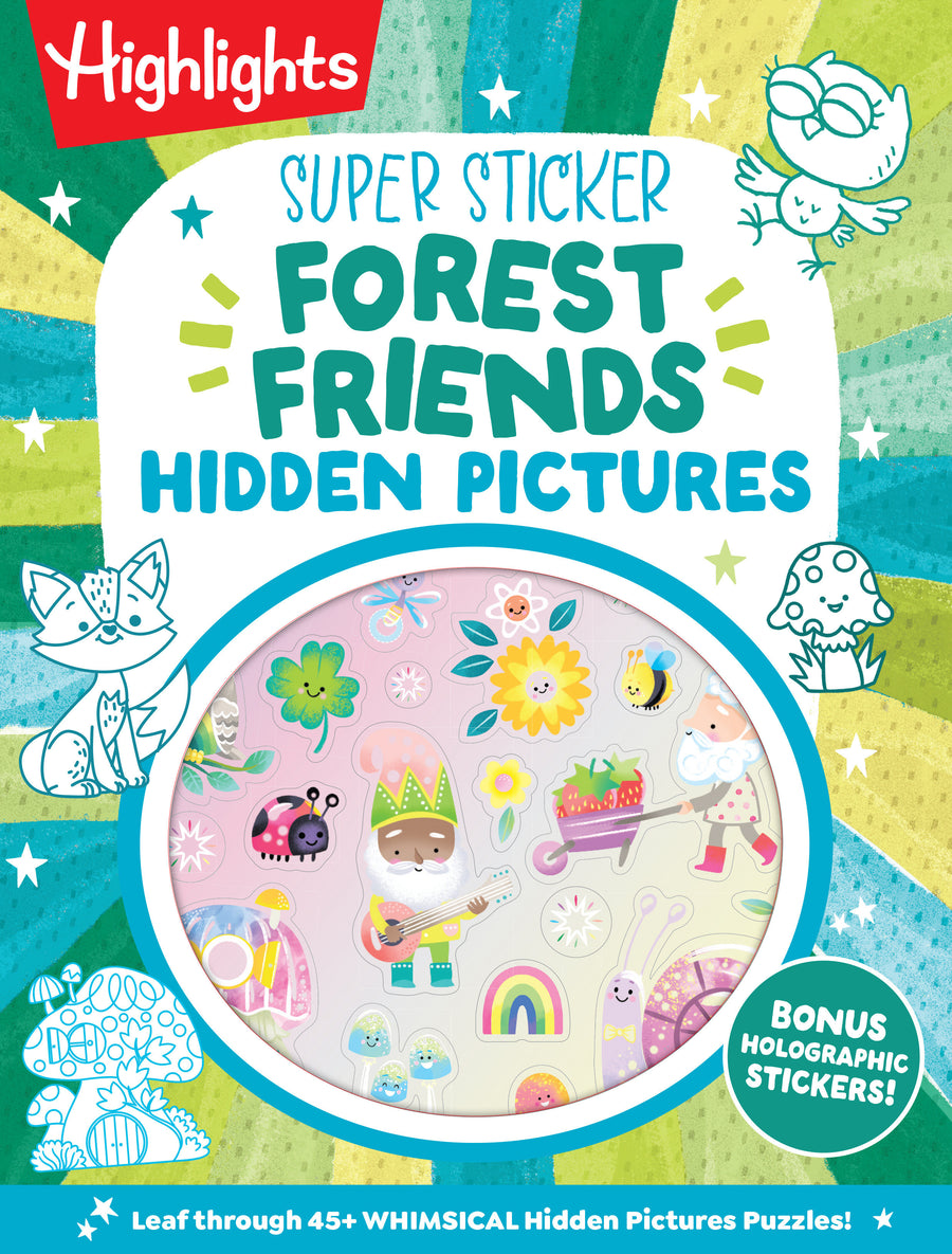 Super Sticker Forest Friends Hidden Pictures: 64-Page Puzzle Book for Kids 6-9 with Classic Hidden Pictures Puzzles, Woodland Animals, Gnomes and Shimmering Holographic Foil Stickers