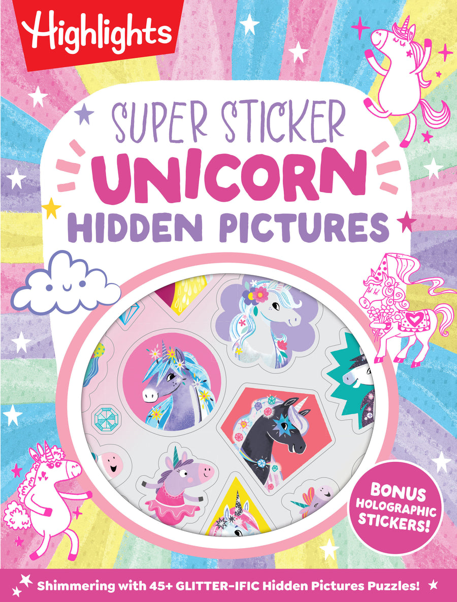 Super Sticker Unicorn Hidden Pictures: Hidden Pictures Puzzle Book for Kids Ages 6-9 with Magical Unicorn Adventures, Dragons, Gnomes and Over 30 Whimsical Holographic Foil Stickers